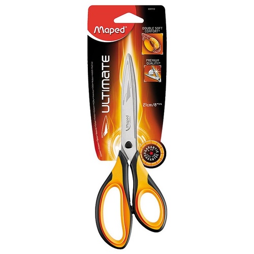 Maped Ultimate Symetric Scissors With Double Soft Comfort 81/4 Inch/21cm - Black/Yellow