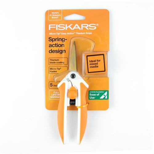 Fiskars Spring Action Micro Tip Blades Titanium Snips Scissors (5" Inch) - 1027959