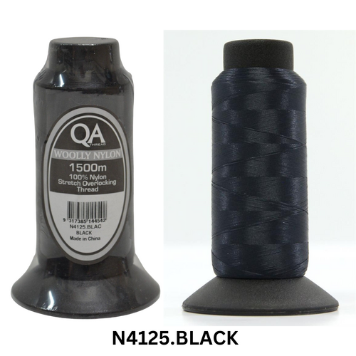 5 x Hemline (QA) Woolly Nylon Thread 1500m Cone BLACK - N4125.BLACK