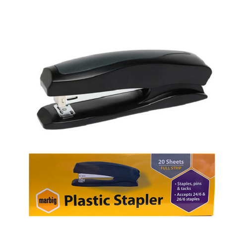 Marbig Stapler Plastic Full Strip 20 Sheet Capacity 90130s - Black