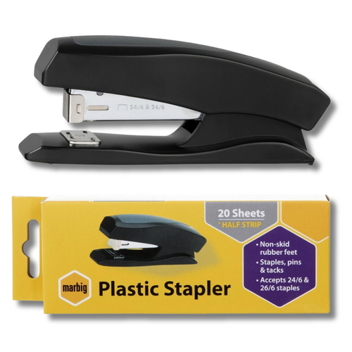 Marbig Stapler Plastic Half Strip 20 Sheet Capacity 90140S - Black