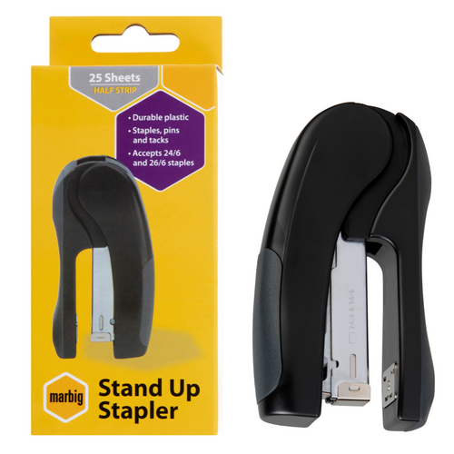 Marbig Stapler Stand Up Half Strip 25 Sheet Capacity 90145 - Black