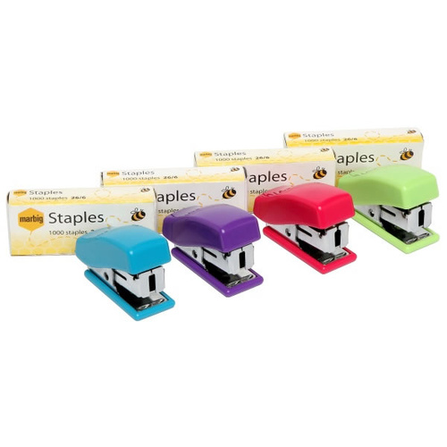 Marbig Stapler Mini With Staples Included 10 Sheet Capacity- Assorted Colours
