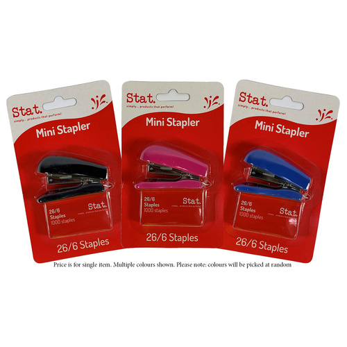 Stat Mini Stapler With 26/6 Staples 1000 Pack - Assorted Colours