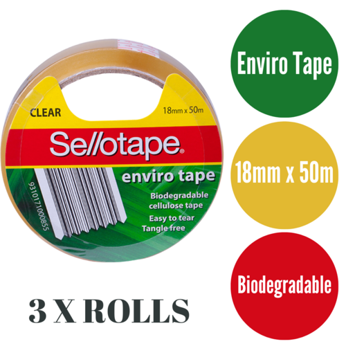 3 X Sellotape Enviro Sticky Tape, Repair, Packaging Tape 18mm x 50m