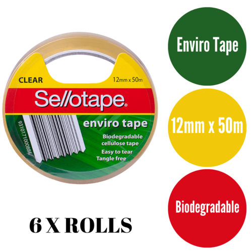 6 X Sellotape Enviro Sticky Tape, Repair, Packaging Tape  12mm x 50m