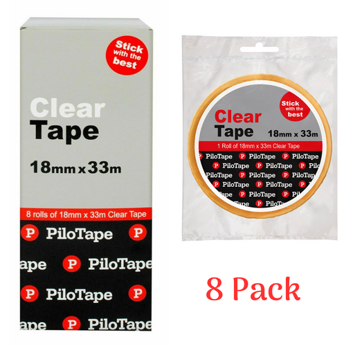 PiloTape Self Adhesive Clear General Tape 18mmx33m - Pack 8