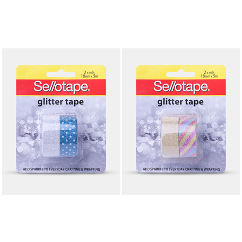 Sellotape Glitter Tape 18mm x 5m (Per Roll) Assorted Designs - 2 Pack 