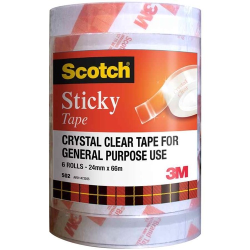 Scotch Clear Sticky Tape 502 24mm x 66m - 6 Pack