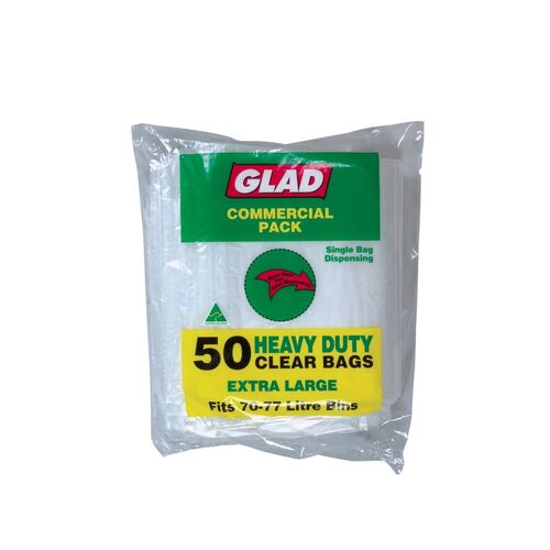 Glad Heavy Duty Garbage Bags Fits 70-77L Bins (90cmx75cm) - 50 Pack