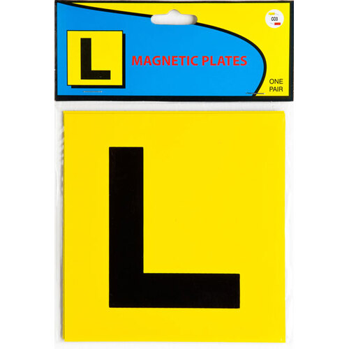 Magnetic L Plate Black L Yellow Back Ground C323 - One Pair