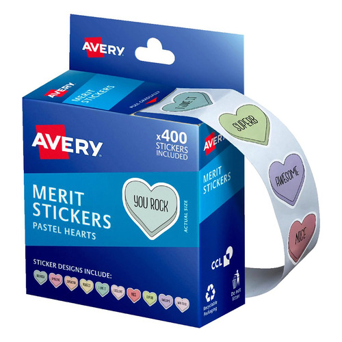 Avery Merit Award 24mm Stickers Pastel Hearts - 400 Pack