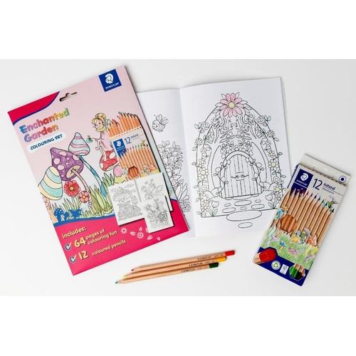 Staedtler Colouring Book Set Includes PK 12 Pencils - ENCHANTED GARDEN