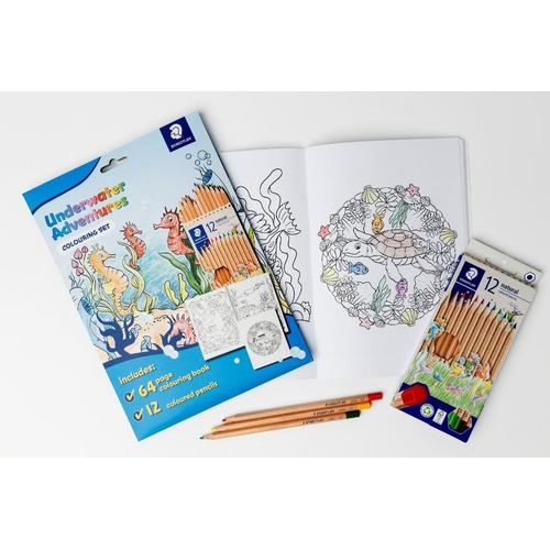 Staedtler Colouring Book Set Includes PK 12 Pencils - UNDERWATER ADVENTURES