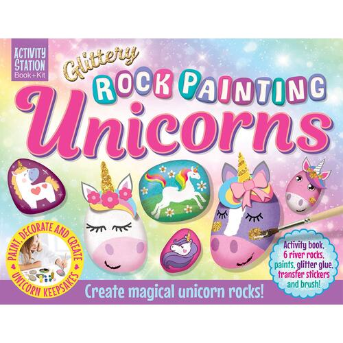 Glittery Rock Painting Activity Station Book And Kit - Unicorns