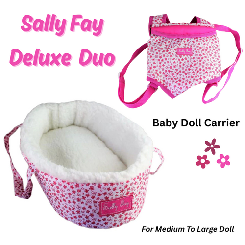 Sally Fay Doll Duo Carry Bag & Portable Wool Lines Basket Bassinet Toy Accessory Baby Doll