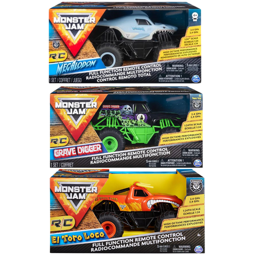 Monster Jam 1:24 Radio Control Truck - Grave Digger, El Toro Loco, Megalodon Assorted - SM6047112