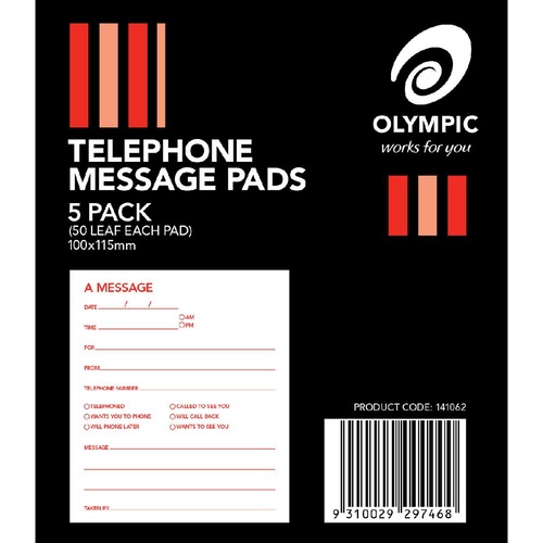 Olympic Telephone Message Pad 100X115mm 50 Leaf - 5 Pack 