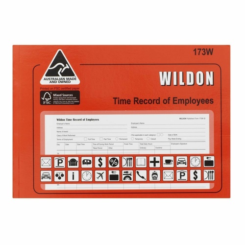Wildon Time Record of Employees Book - WIL173