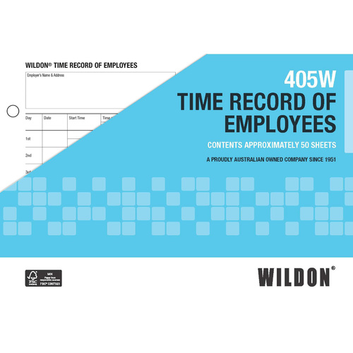 Wildon Time Record of Employees Loose Leaf 50 Pack 405W - WIL405