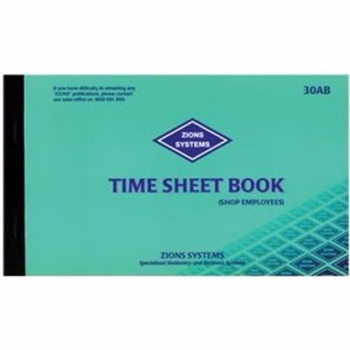 Zions Time Sheets Shop 125 X 205mm Shop Employees - 30AB  
