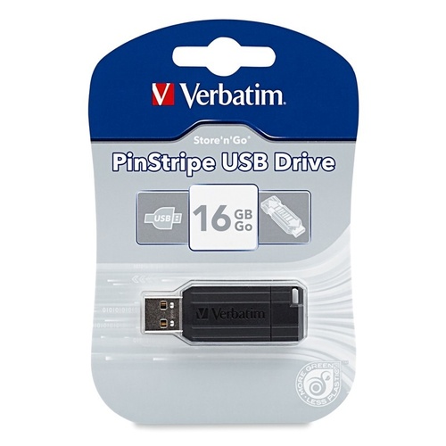 Verbatim 16GB USB Store 'n' Go Retractable Pinstripe Flash Drive 49063 - Black