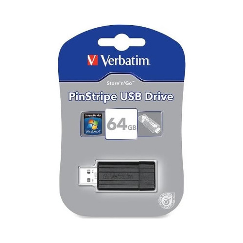 Verbatim 64GB USB Store n Go Drive Retractable PinstripeFlash Drive 49065 - Black