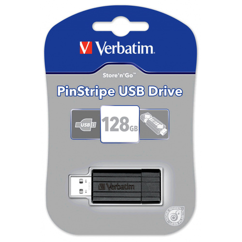 Verbatim 128GB USB Store n Go Flash Drive Retractable Pinstripe 49071 - Black