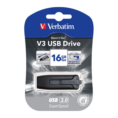 Verbatim 16GB 3.0 USB V3 Store n Go Flash Drive Thumb Drive 49172 - Grey