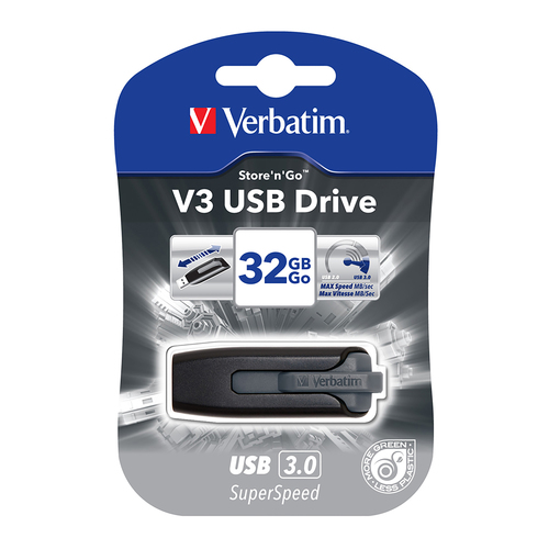 Verbatim 32GB 3.0 USB V3 Store 'n' Go Flash Drive 49173  - Grey