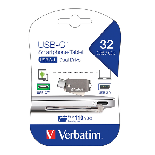 Verbatim 32GB 3.1 USB-C Smartphone/Tablet Dual USB Drive 65744