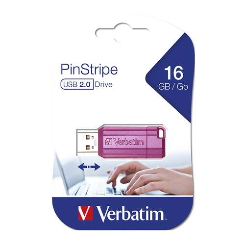Verbatim Store 'n' Go Retractable 16GB Pinstripe USB Flash Drive 49067 - Pink