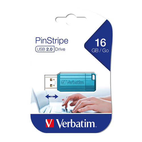Verbatim Store 'n' Go Retractable 16GB Pinstripe USB Flash Drive 49068 - Blue