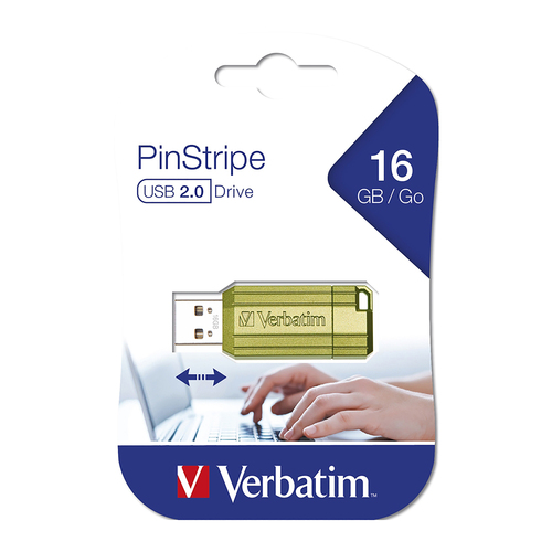 Verbatim Store 'n' Go Retractable 16GB Pinstripe USB Flash Drive 49070 - Green