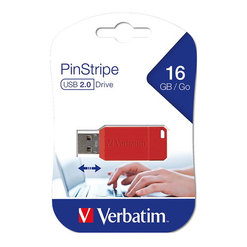 Verbatim Store 'n' Go Retractable 16GB Pinstripe USB Flash Drive 49384 - Red