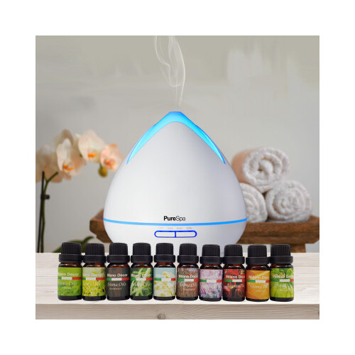 Purespa Diffuser Set With 10 Pack Oils Humidifier Aromatherapy White