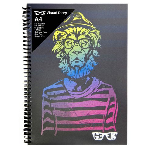 Jasco Geek A4 Visual Art Diary, Sketchbook 110gsm "Hipstar Lion Design" -120 Pages