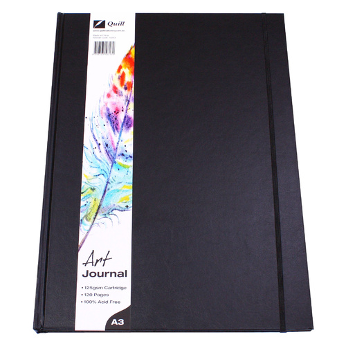 Quill A3 Art Journal Elastic Closure 125gsm 120 Page - Black