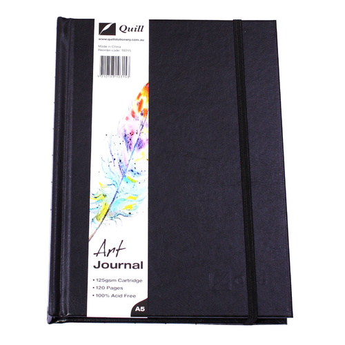 Quill A5 Elastic Closure Art Journal 125gsm 120 Page - Black