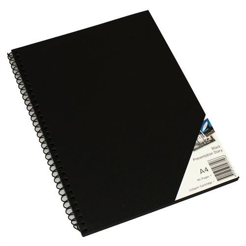 Quill A4 Visual Art Diary, Drawing, Sketch Book 90 Pages Spiral - Black Paper 