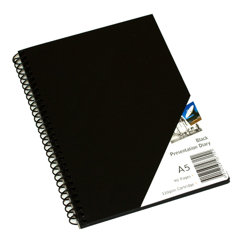 Quill Visual Art Diary A5 Spiral Black Paper - 90 Page