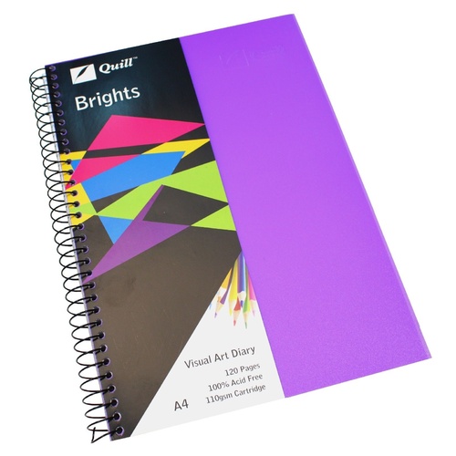 Quill A4 Visual Art Diary, Drawing, Sketch Book 120 Pages 110gsm Acid Free - Purple