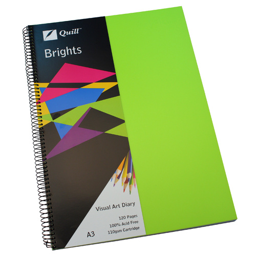Quill Visual Art Diary A3 Brights 120 Page Acid Free 110gsm 100851361 - Green