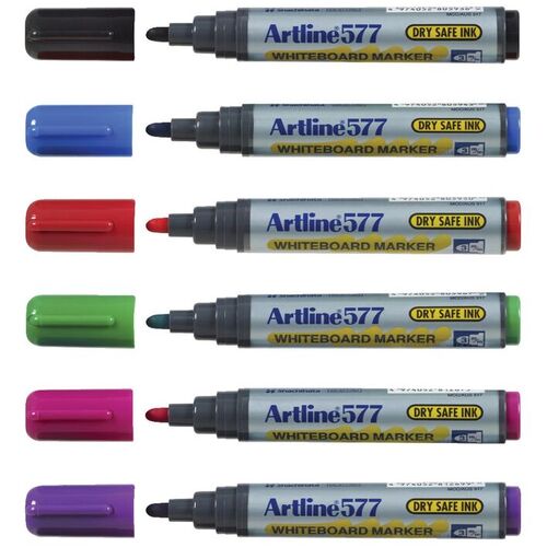 Artline 577 Whiteboard Marker 3mm Bullet Nib Assorted Colours HS 6 Pack - 157746HS