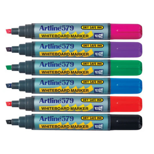 Artline 579 Whiteboard Marker 5mm Chisel Nib Assorted Colours 6 Pack - 157946