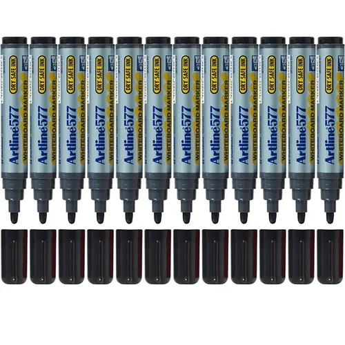 Artline 577 Whiteboard Marker 3mm Bullet Nib Black 12 Pack - 157701