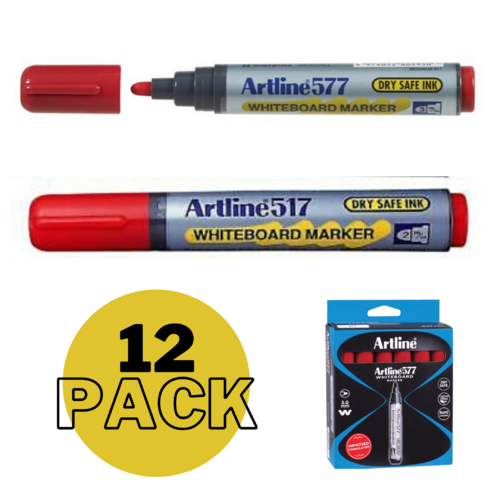 Artline 577 Whiteboard Marker 3mm Bullet Nib Red 12 Pack - 157702