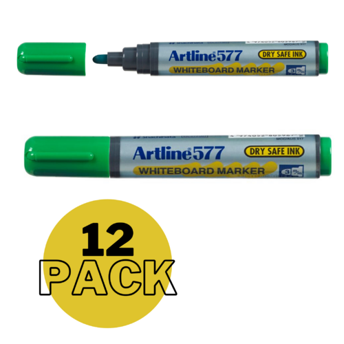 Artline 577 Whiteboard Marker 3mm Bullet Nib Green 12 Pack - 157704