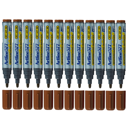 Artline 577 Whiteboard Marker 3mm Bullet Nib Brown 12 Pack - 157708
