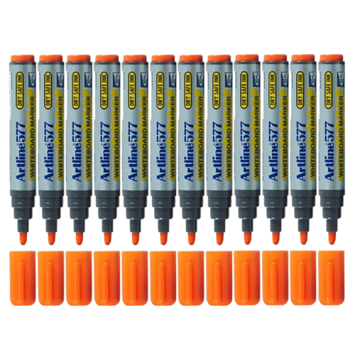 Artline 577 Whiteboard Marker 3mm Bullet Nib Orange 12 Pack - 157705